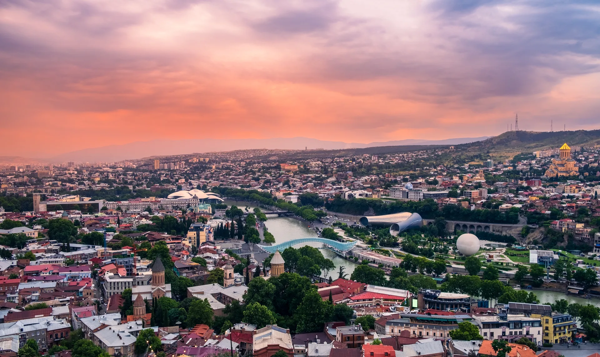 Old Tbilisi with the Kura River and traditional balconies