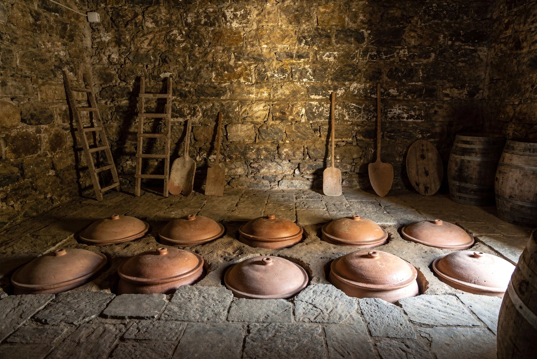 Traditional Georgian marani with buried qvevri