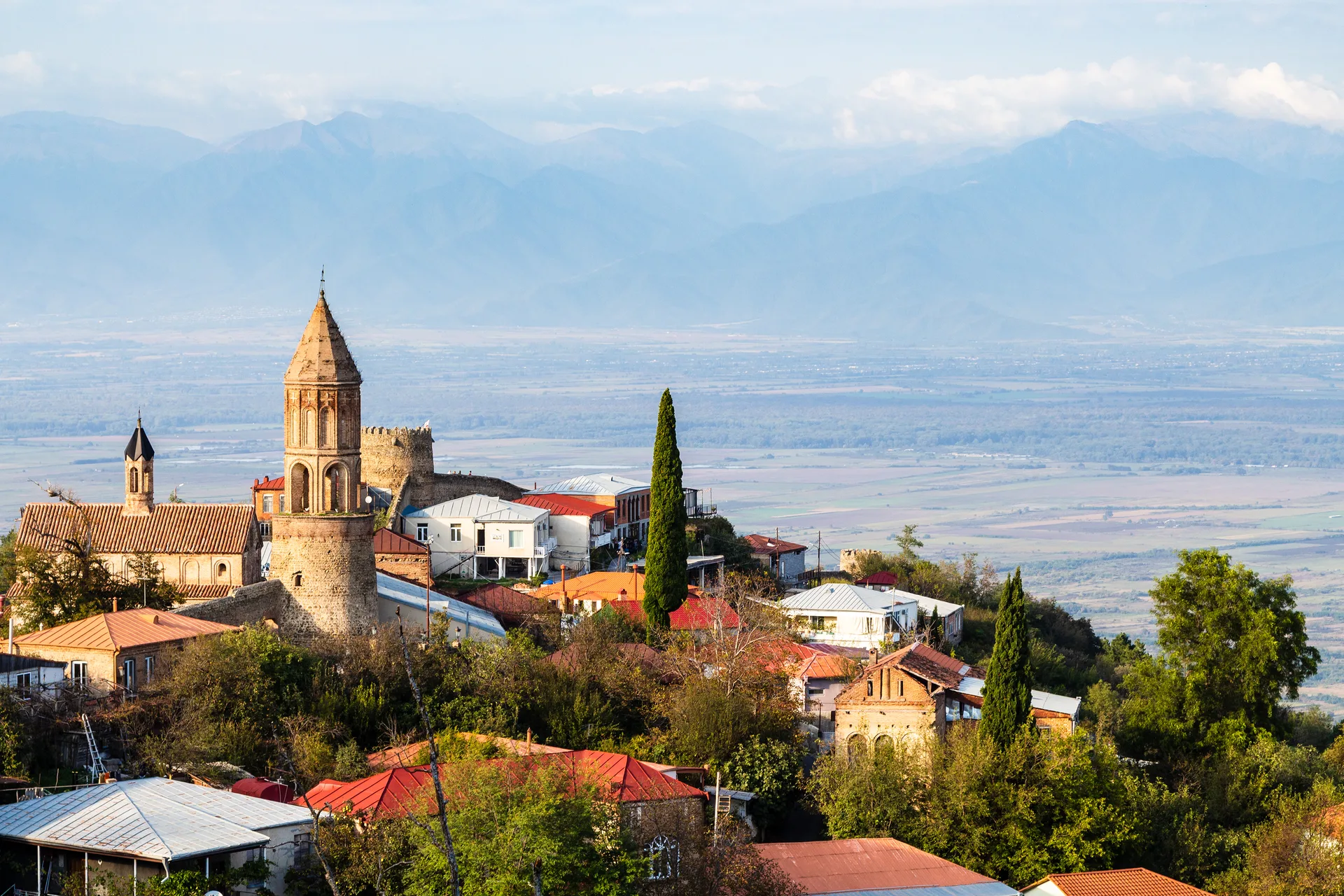 Sighnaghi town overlooking the Alazani Valley in Kakheti wine region